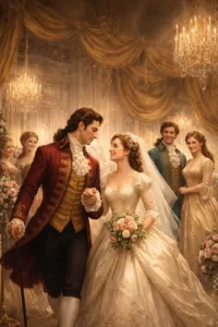 The Marriage of Figaro opera scene showing a classical 18th century wedding with elegant costumes and ballroom setting