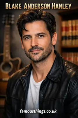 Blake Anderson Hanley musician and lawyer portrait with Ghost Lion background and law books